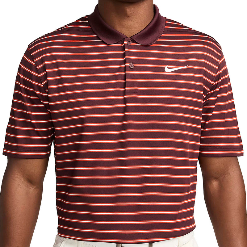 Nike Dri-FIT Victory Striped Golf Polo - Burgundy Crush/Dragon Red/White