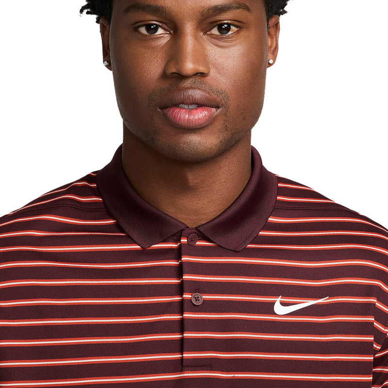 Nike Dri FIT Victory Striped Golf Polo Burgundy Crush Dragon Red Whi