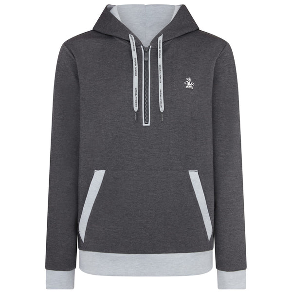 Original Penguin 1/4 Zip Colour Block Hoodie - Dark Caviar Heather