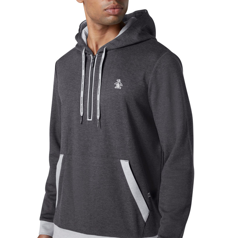 Original Penguin 1/4 Zip Colour Block Hoodie - Dark Caviar Heather