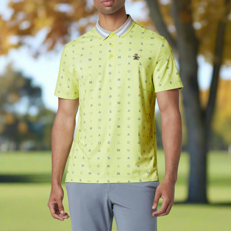 Original Penguin All Over Pete Print Polo Shirt - Shadow Lime