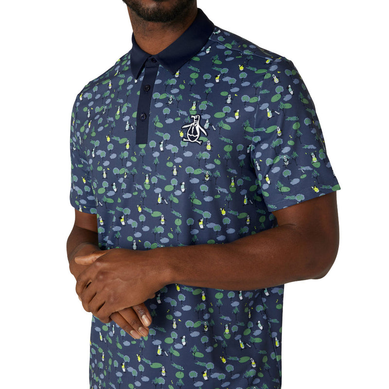 Original Penguin Pete On The Course Large Pete Logo Polo Shirt - Black Iris