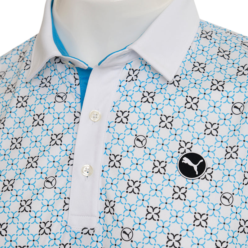 Puma Pure Monogram Polo Shirt - White Glow/Aqua Blue