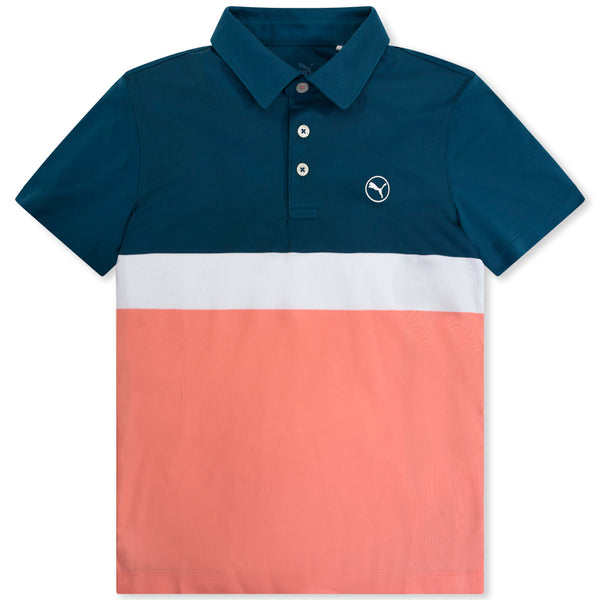 Puma Boys Colorblock Polo Shirt - Melon Punch/Ocean Tropic