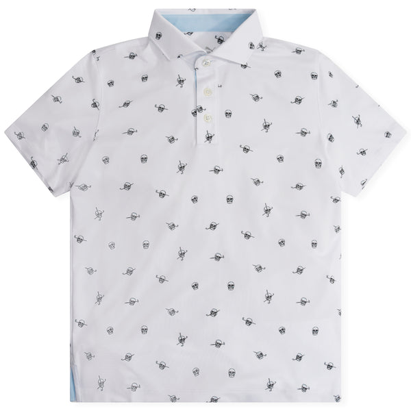 Puma Boys Mattr Skulls Polo Shirt - White Glow/Zen Blue