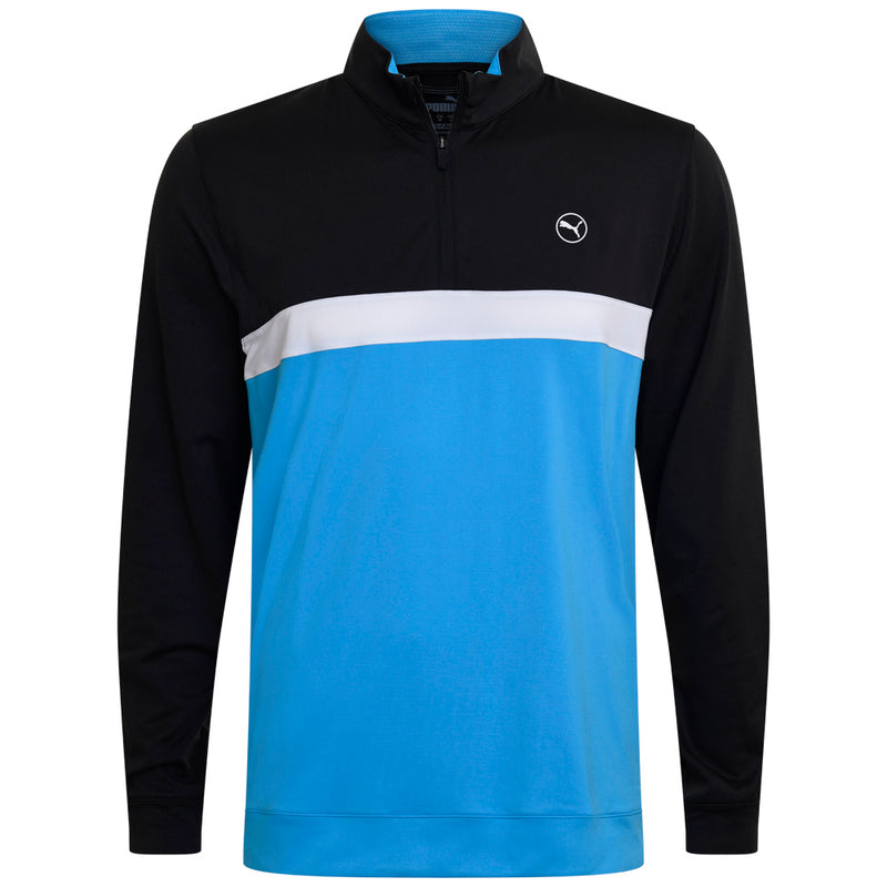 Puma Pure Colorblock 1/4 Zip Pullover - Black/Aqua Blue