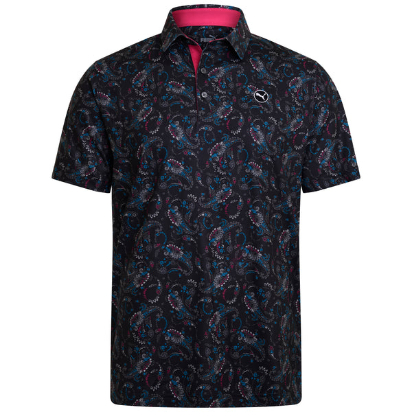 Puma Cloudspun Paisley Polo Shirt - Black/Aqua Blue