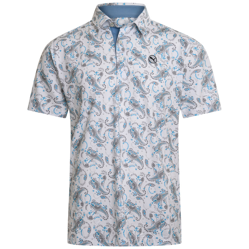 Puma Cloudspun Paisley Polo Shirt - White Glow/Zen Blue