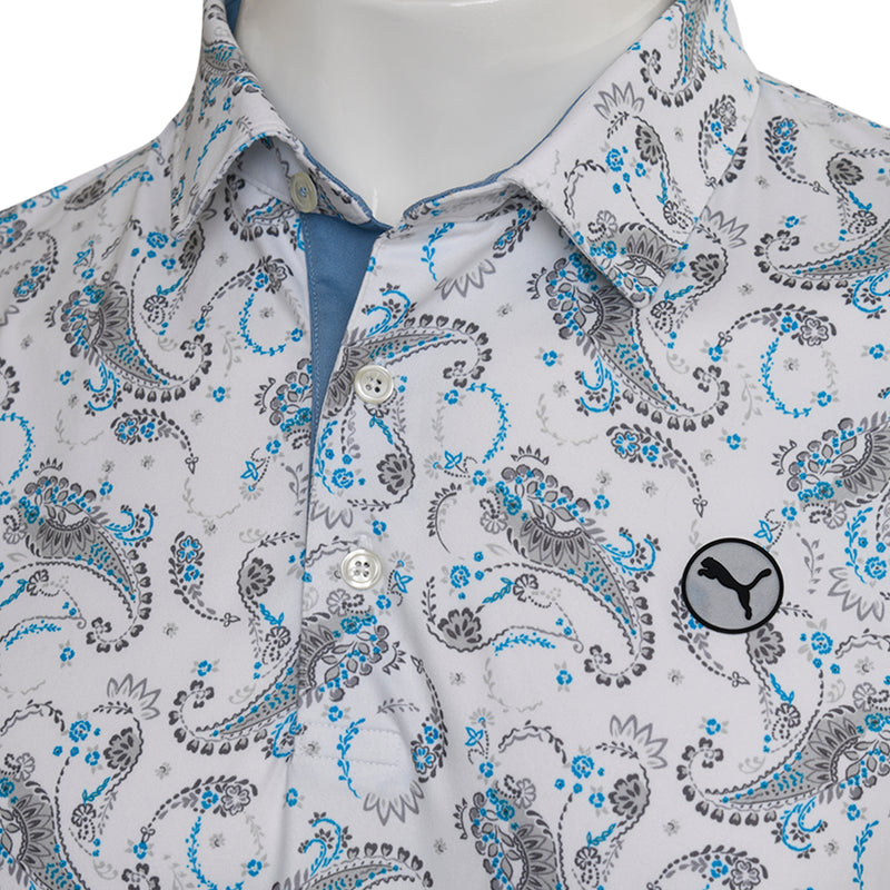 Puma Cloudspun Paisley Polo Shirt - White Glow/Zen Blue