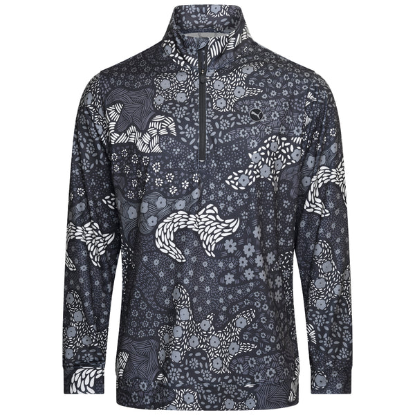 Puma Cloudspun Bloom Camo 1/4 Zip Sweater - Puma Black/Slate Sky