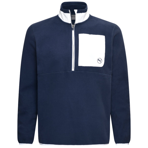 Puma Fleece 1/4 Zip Sweater - Deep Navy/White Glow