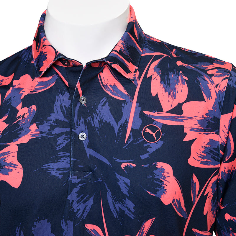 Puma MATTR Broken Flower Polo Shirt - Deep Navy/Peach Frost