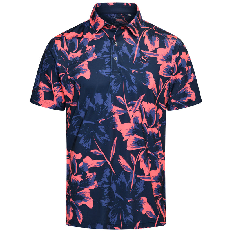 Puma MATTR Broken Flower Polo Shirt - Deep Navy/Peach Frost