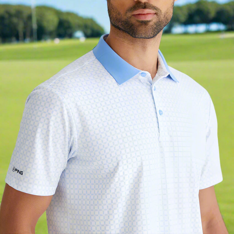 Ping Jared Polo Shirt - White/Cornflower Blue