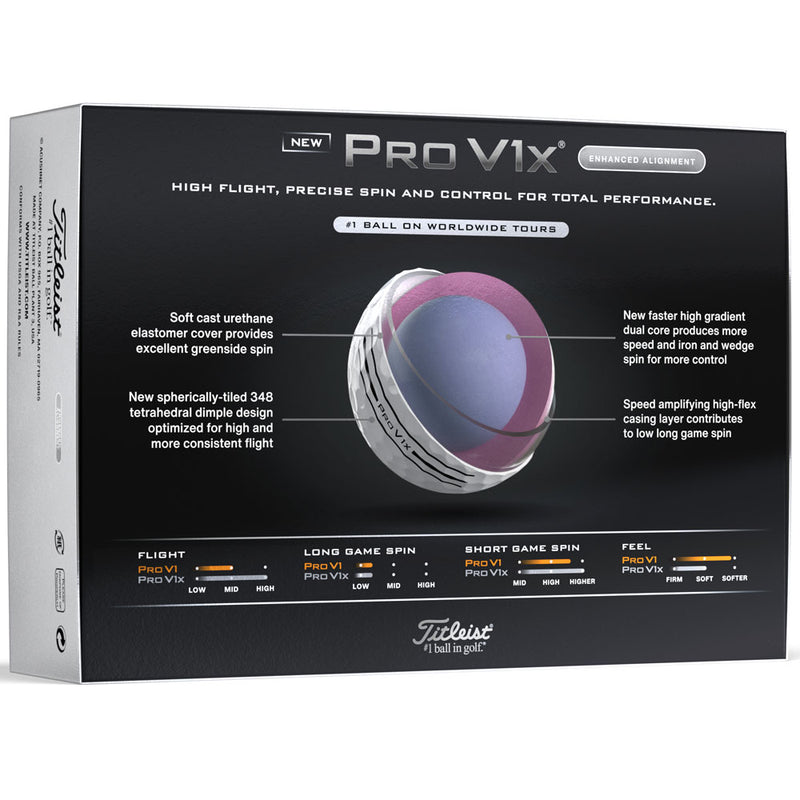 Titleist Pro V1x Enhanced Alignment Golf Balls - White - 12 Pack