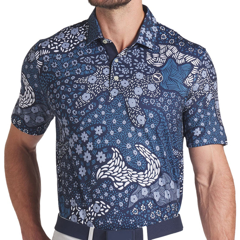 Puma Cloudspun Bloom Camo Polo Shirt - LC - Deep Navy