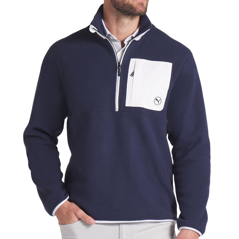 Puma Fleece 1/4 Zip Sweater - Deep Navy/White Glow