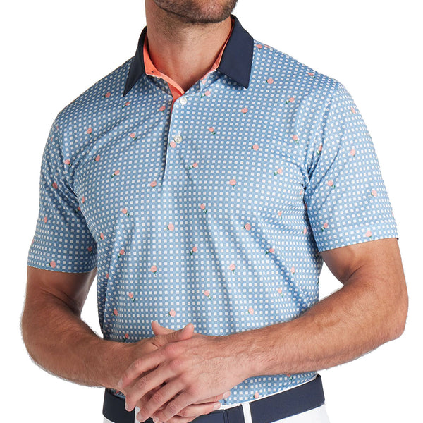 Puma Pique Gingham Polo Shirt - White Glow/Zen Blue