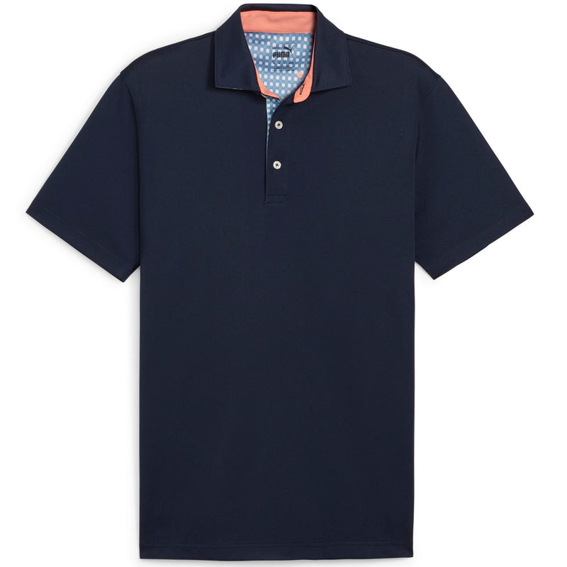 Puma Pique Gingham Solid Polo Shirt - Deep Navy