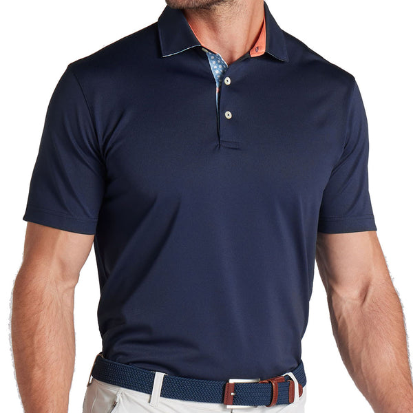 Puma Pique Gingham Solid Polo Shirt - Deep Navy