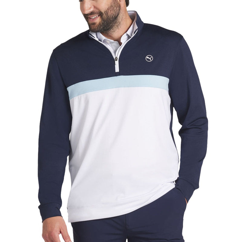 Puma Pure Colorblock 1/4 Zip Sweater - Deep Navy/White Glow