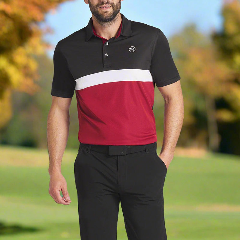 Puma Pure Colorblock Polo Shirt - Intense Red/Puma Black