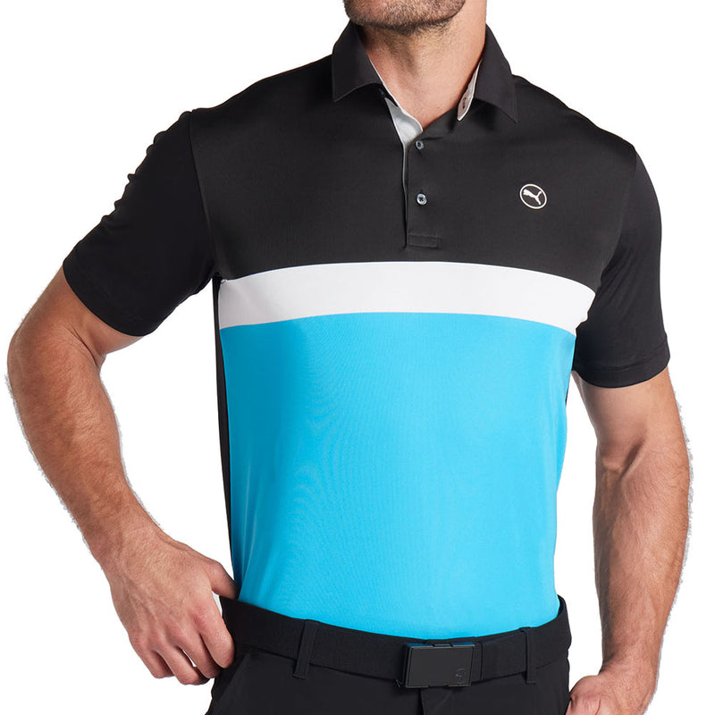 Puma Pure Colorblock Polo Shirt - Black/Aqua Blue