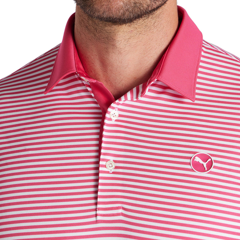 Puma Pure Stripe Polo Shirt - Aqua Blue/Garnet Rose