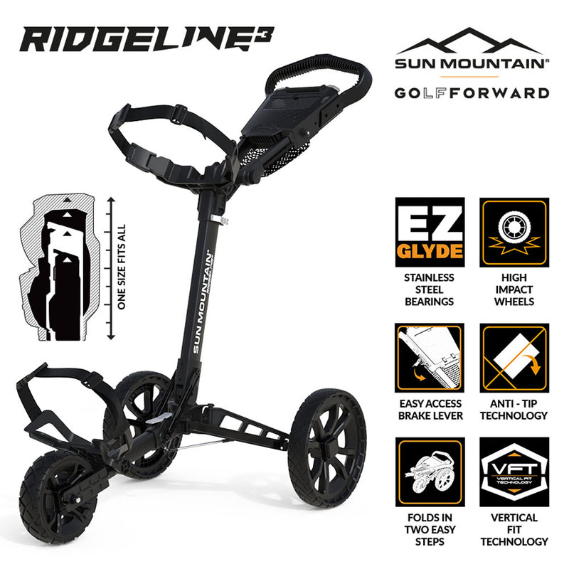 Sun Mountain Ridgeline 3-Wheel Push Trolley - Black