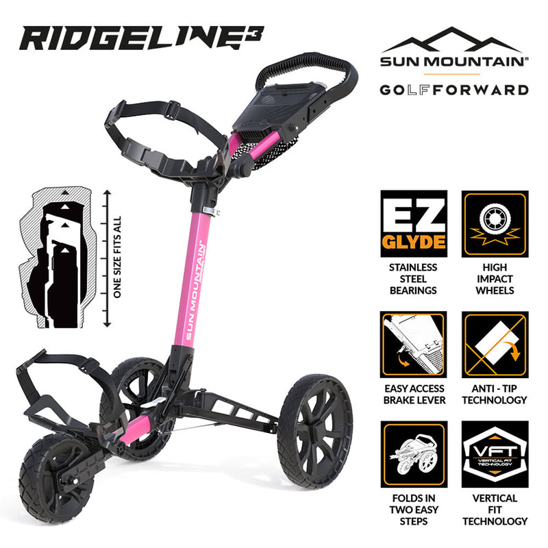 Sun Mountain Ridgeline 3-Wheel Push Trolley - Pink