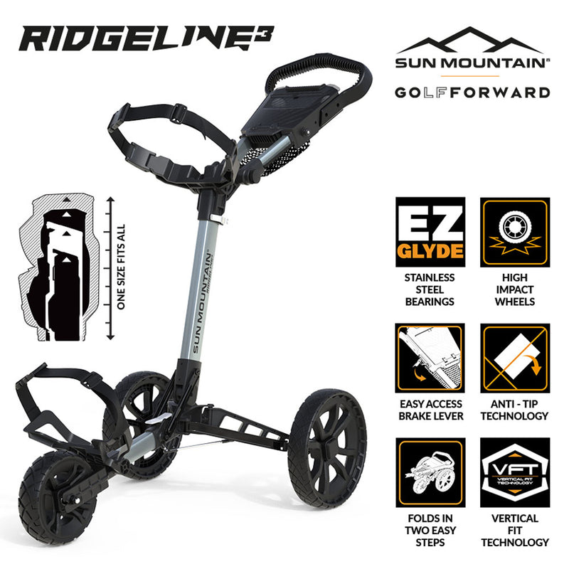 Sun Mountain Ridgeline 3-Wheel Push Trolley - Silver