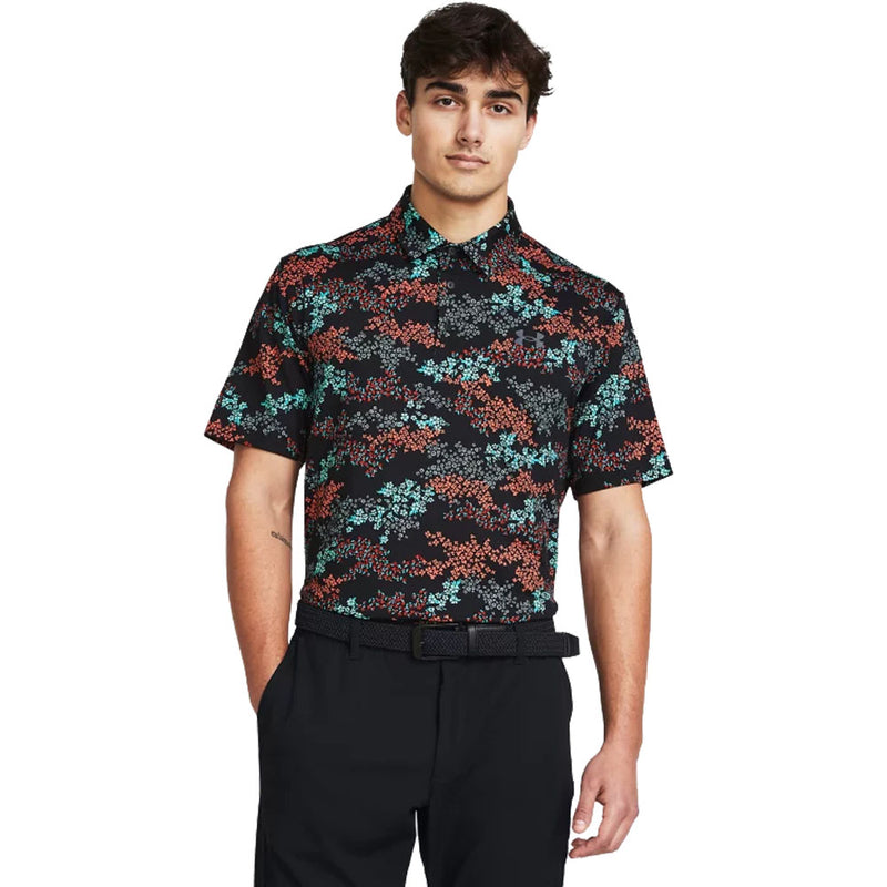 Under Armour Playoff 3.0 Printed Polo Shirt - Black/Hydro Teal/Castlerock