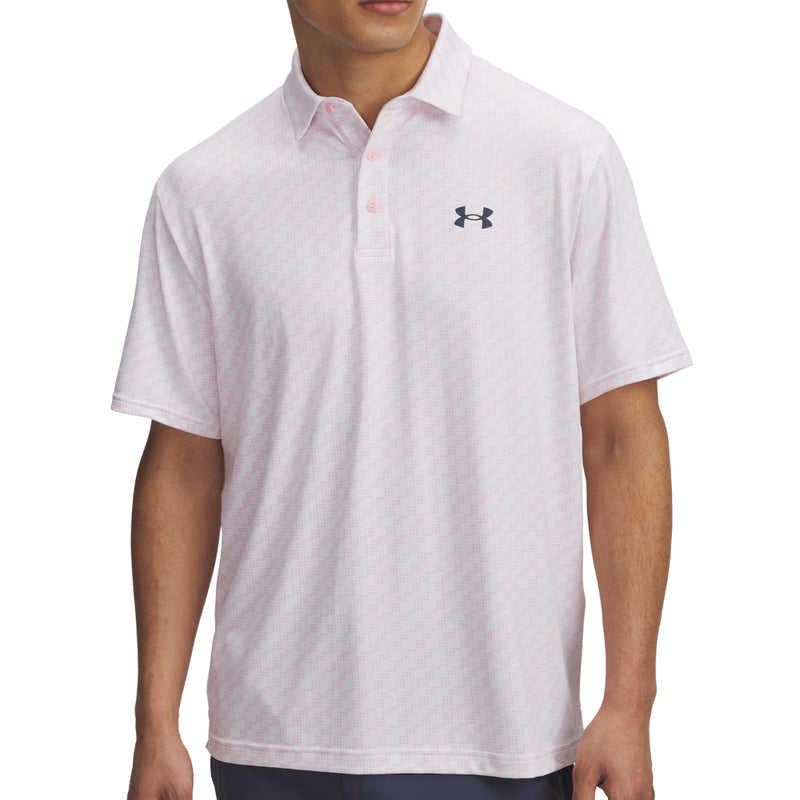 Under Armour Playoff 3.0 Printed Polo Shirt - White/Prime Pink/Downpour Grey