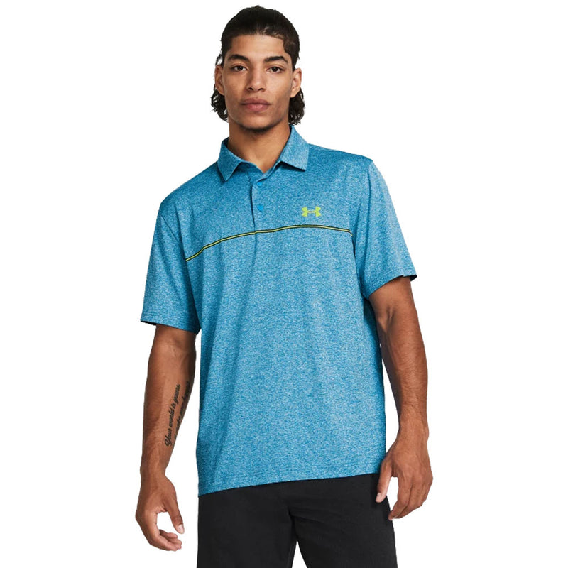 Under Armour Playoff 3.0 Stripe Polo Shirt - Capri/High Vis Yellow/Hydro Teal