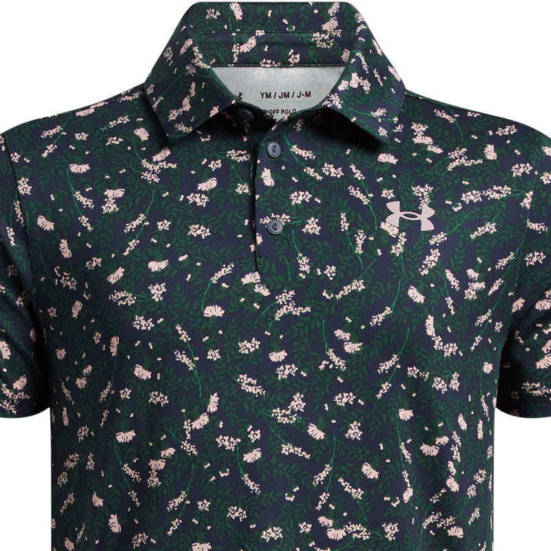 Under Armour Playoff Printed Junior Polo Shirt - Midnight Navy/Forest Green