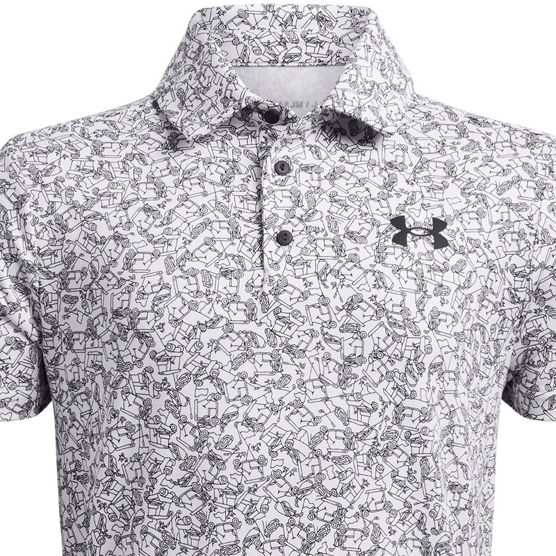 Under Armour Playoff Printed Junior Polo Shirt - White/Black