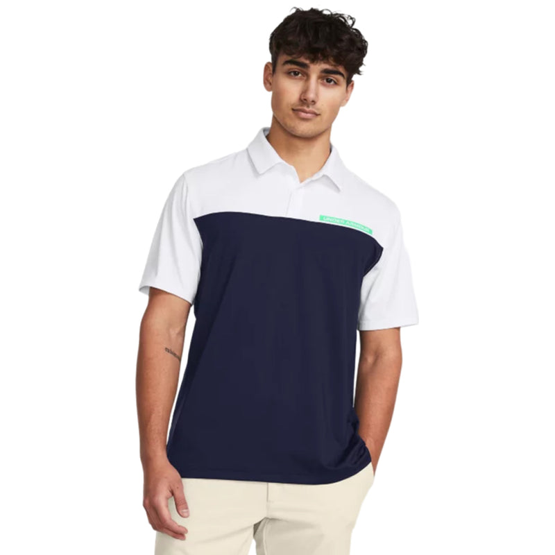 Under Armour T2G Color Block Polo Shirt - Midnight Navy/White/Vapor Green