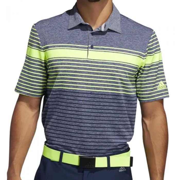 adidas Ultimate365 Engineered Heathered Polo Shirt - Solar Yellow/Collegiate Navy/Melange