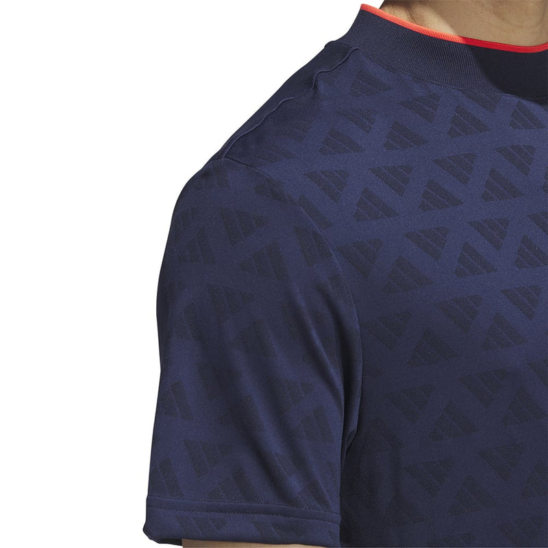 adidas Jacquard Mock Polo Shirt - Black/Collegiate Navy