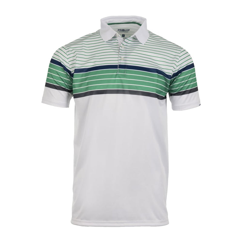 ProQuip Technical Chest Stripe Golf Polo Shirt - White/Green