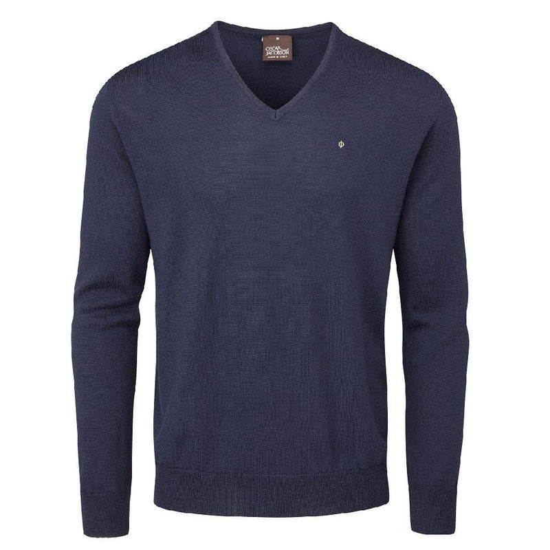 Oscar Jacobson Weston Pin V-Neck Merino Sweater - Navy