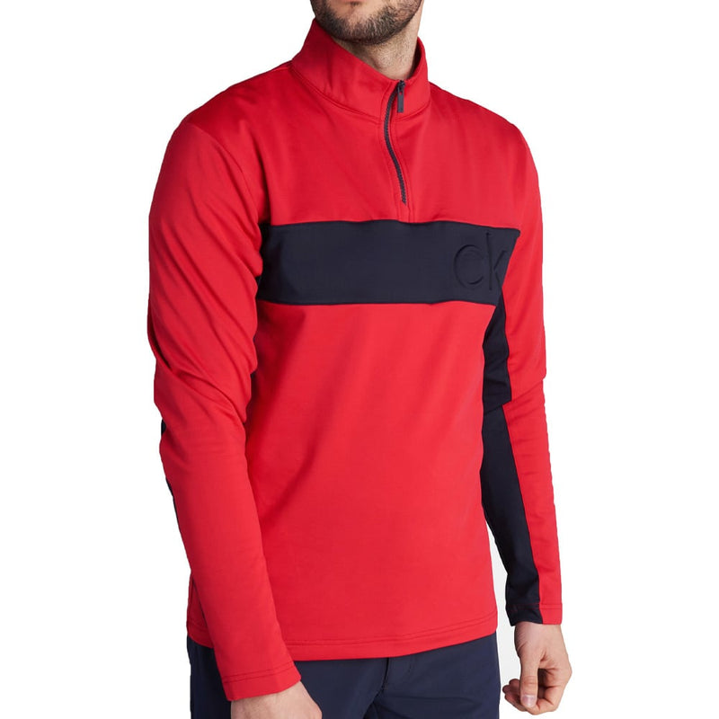 Calvin Klein Embossed Half Zip Insul-Lite Pullover - Red/Navy