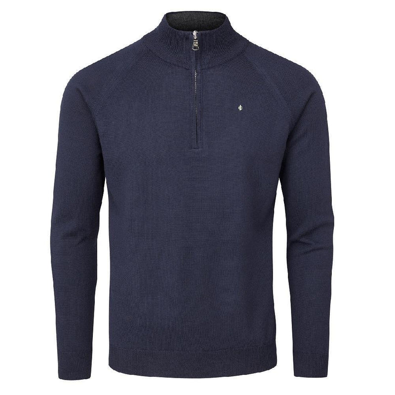 Oscar Jacobson Warwick Pin Zip Neck Merino Sweater - Navy