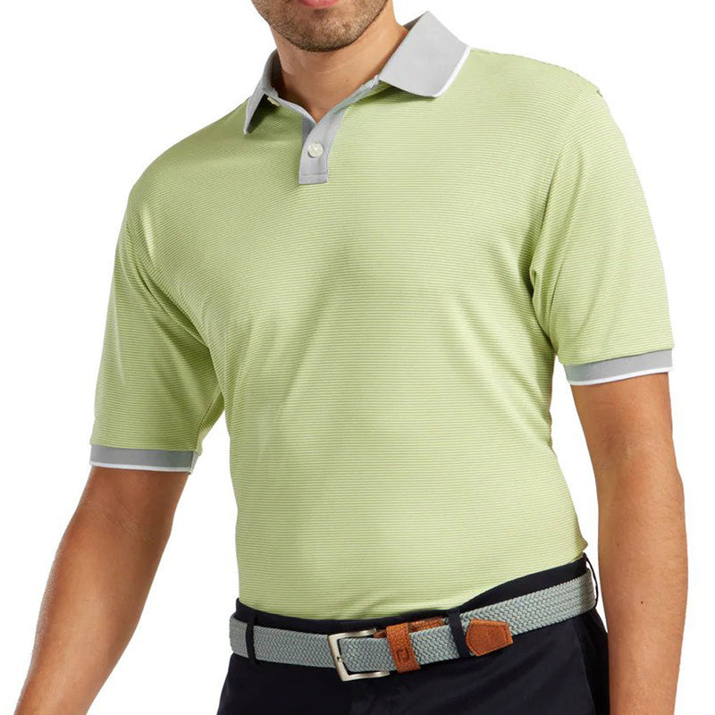 FootJoy Pique Ministripe Polo Shirt - Grey/Lime