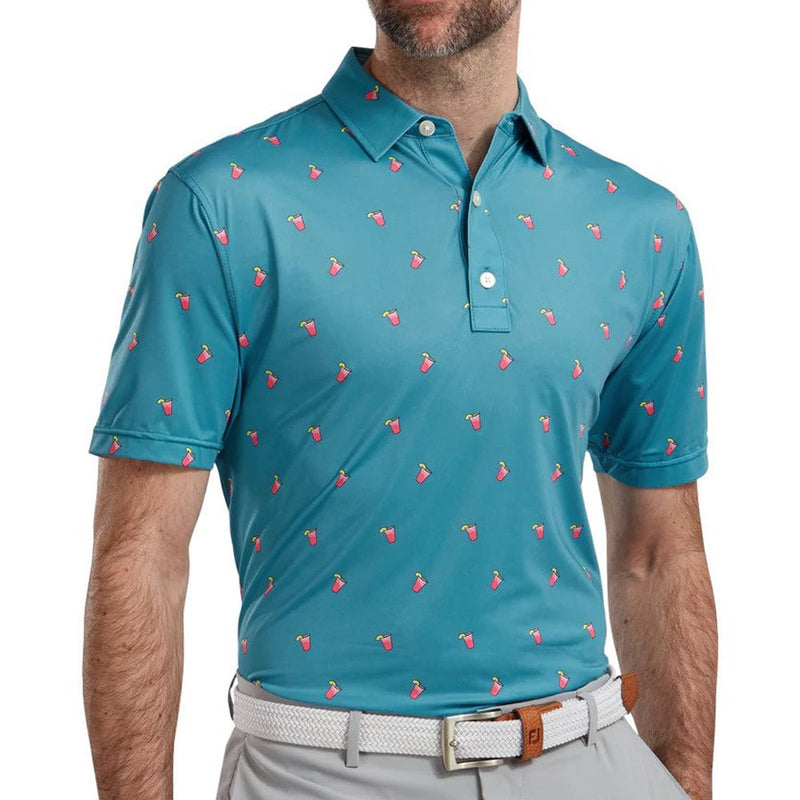 FootJoy Lisle Cocktail Print Polo Shirt - Storm Blue