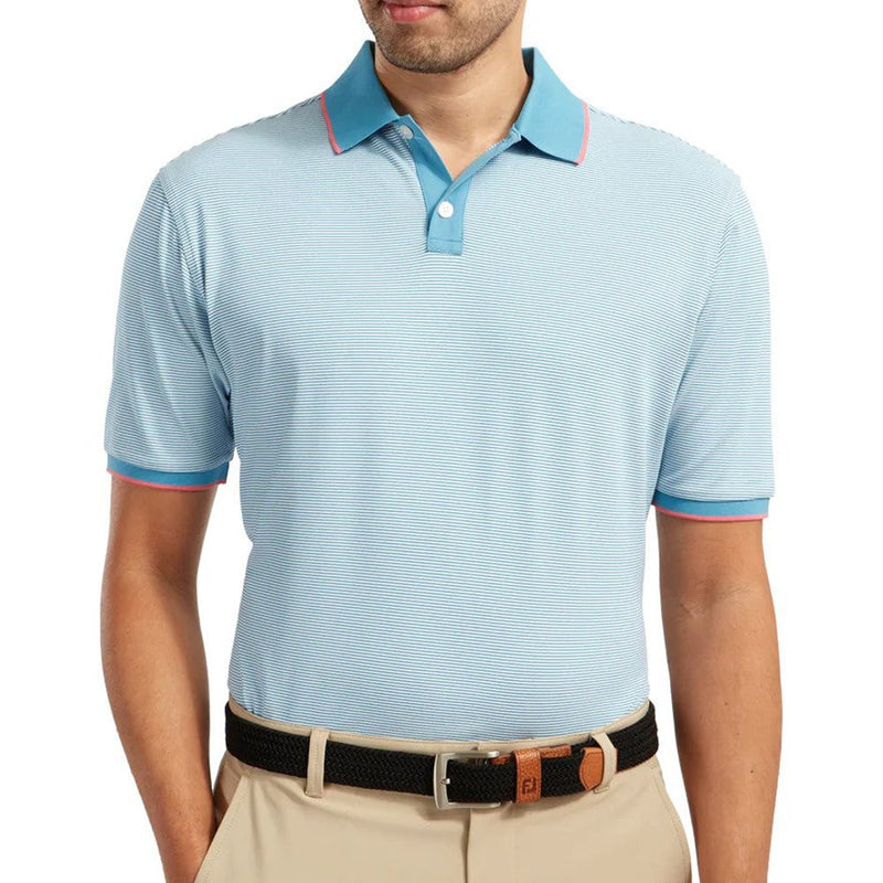 FootJoy Pique Ministripe Polo Shirt - Storm Blue/White