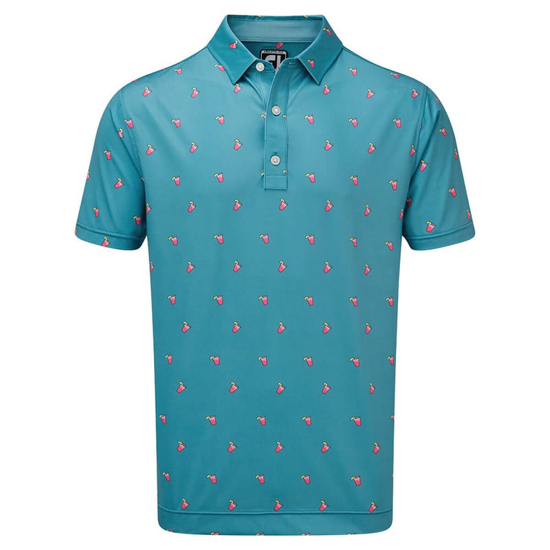 FootJoy Lisle Cocktail Print Polo Shirt - Storm Blue