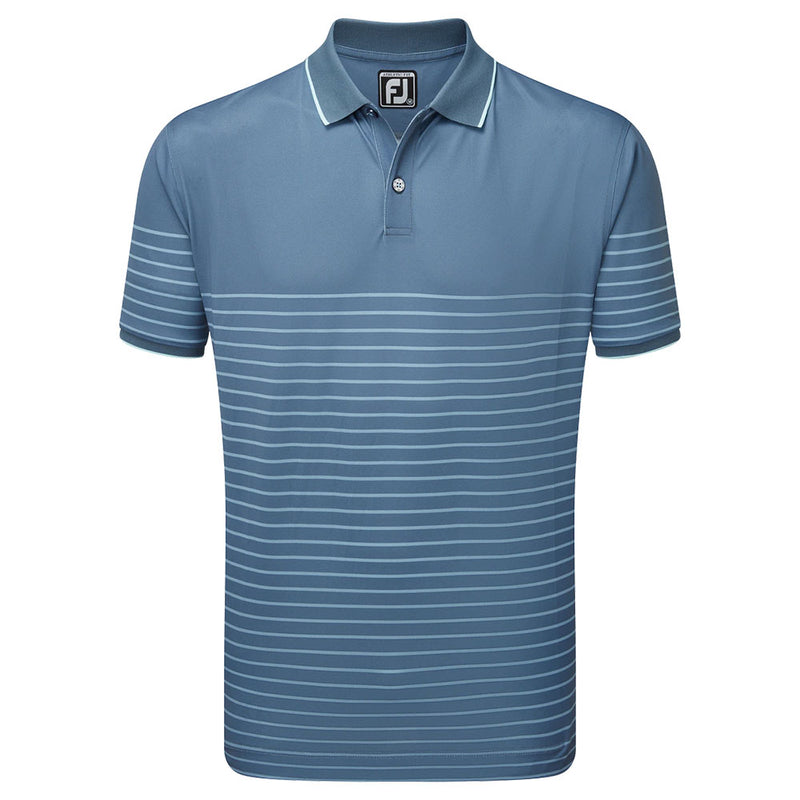 FootJoy Breton Stripe Pique Polo Shirt - Bluestone/Denim/Azure