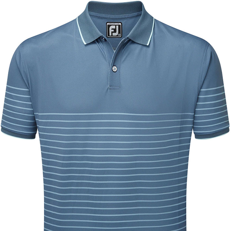 FootJoy Breton Stripe Pique Polo Shirt - Bluestone/Denim/Azure