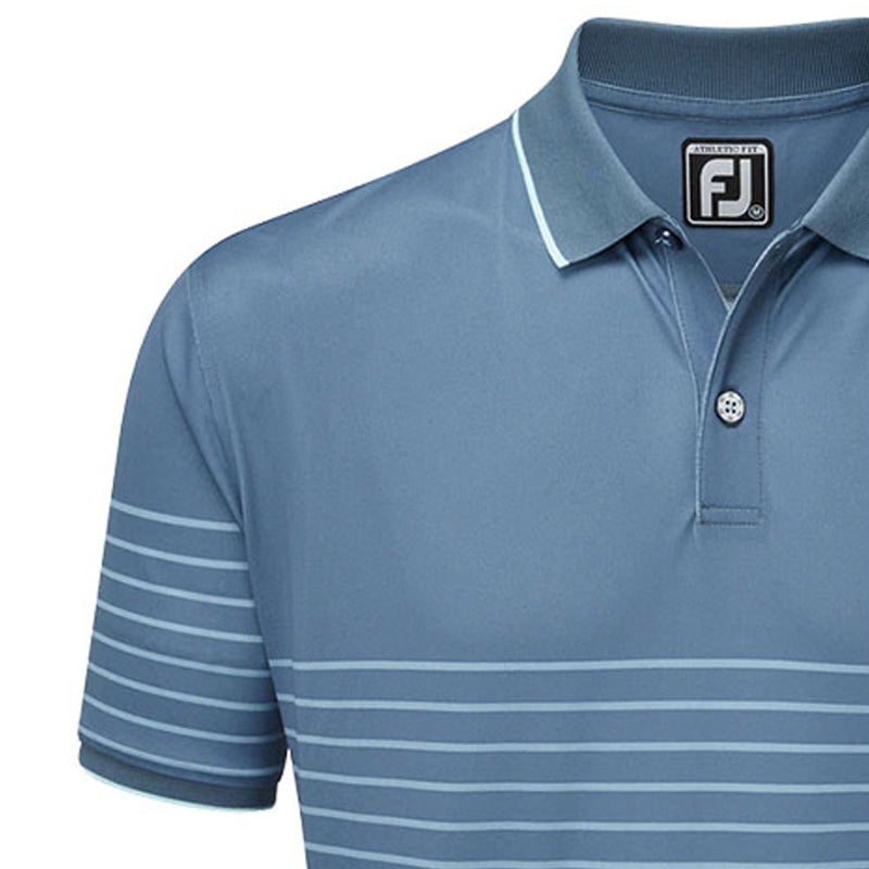 FootJoy Breton Stripe Pique Polo Shirt - Bluestone/Denim/Azure